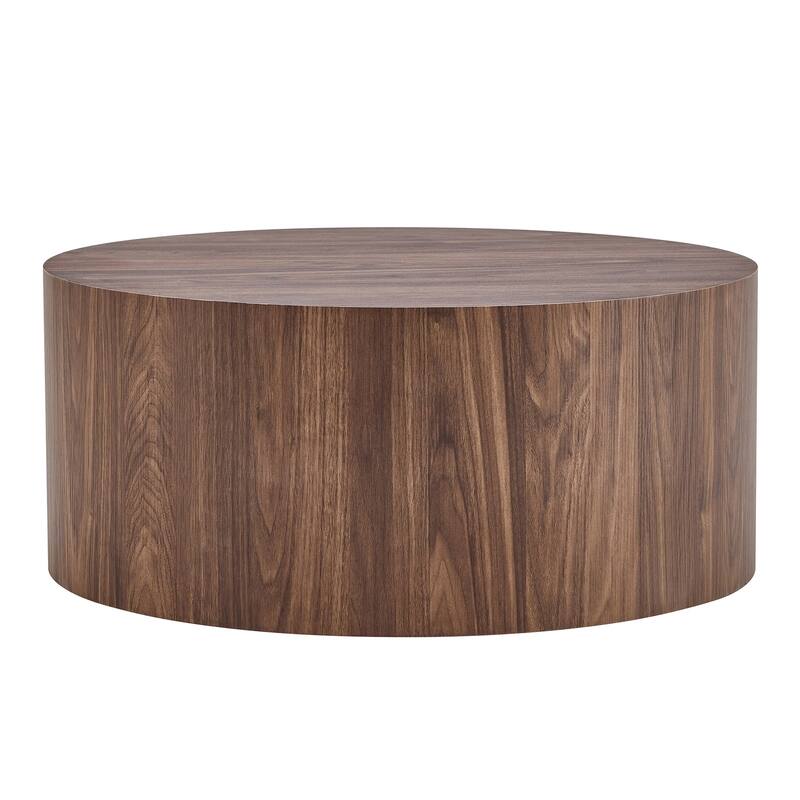 Round Wood Coffee Table 27.5" Solid Drum Side Table for Living Room, Modern Cylinder Cocktail Table for Home Office