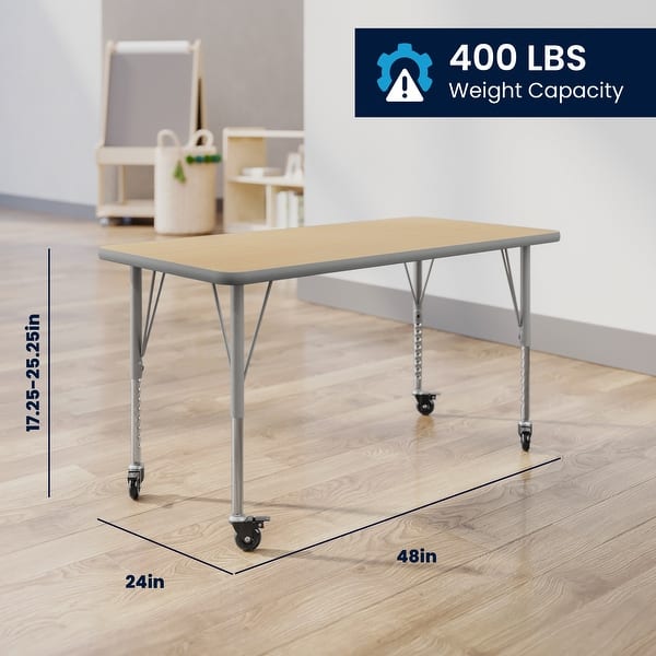 dimension image slide 1 of 4, 24''W x 48''L Thermal Laminate Activity Table - Adjustable Short Legs