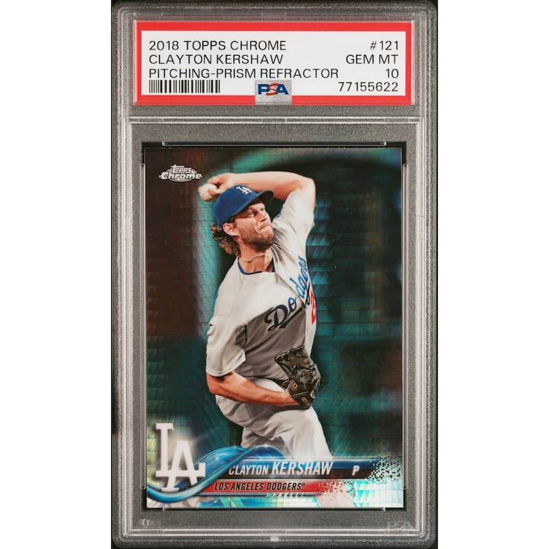 Clayton Kershaw 2018 Topps Chrome Prism Refractor Baseball Card #121 PSA 10 - 8'6" x 11'6"
