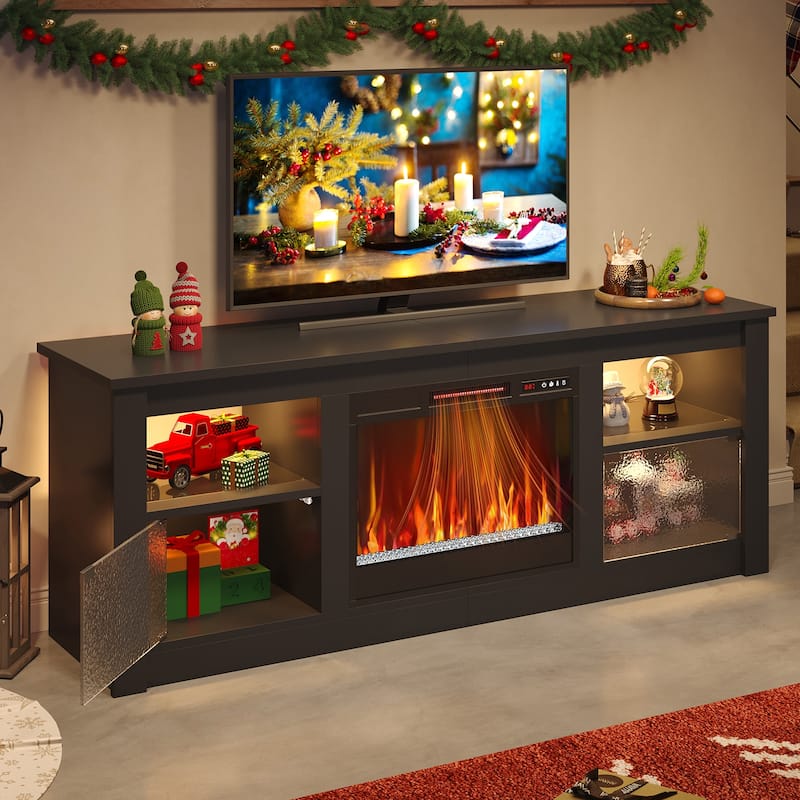 Bestier 63 in. Freestanding Media Console Electric Fireplace TV Stand Fits TV's Up to 70 in. with Cabinet - 62 inches