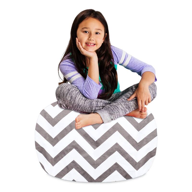 Kids Bean Bag Chair Cover Stuffed Animal Storage or Toy Organizer - 27 Inch Medium - Canvas Chevron Black and White