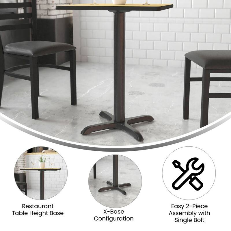 22" x 22" Restaurant Table X-Base with 3" Dia. Table Height Column - 22"D x 22"W x 28"H