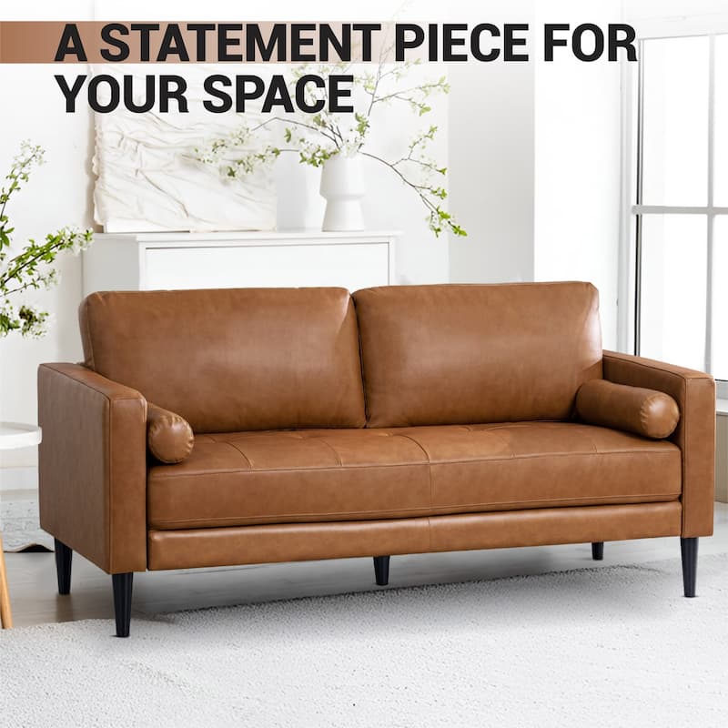 Marisa Genuine Oversized Mid-Century Leather Sofa, Wooden Legs Sectional Sofa, Superior Comfort for Living Room
