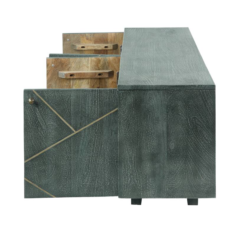 Dane River of Goods Grey and Gold-Colored Wood Cabinet with Metal Hardware - 54" x 13" x 20"