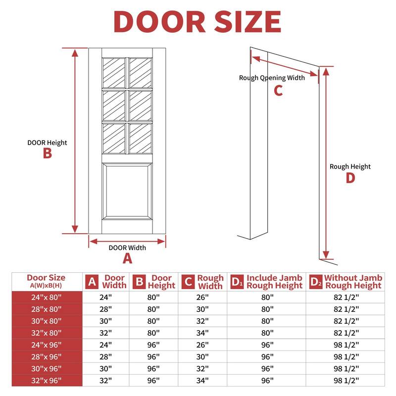 80''&96''H Clear Glass 6 Lite White Primed Pre-Finished French Interior Slab Door Shaker Pantry Door