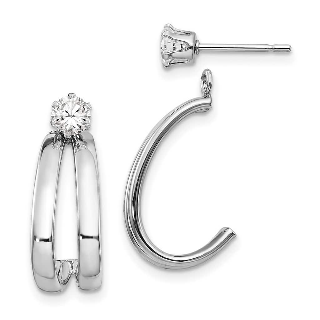 Curata 14k White Gold Post Earrings Polished With CZ Cubic Zirconia Stud Earrings Jackets - 18x9mm Wide