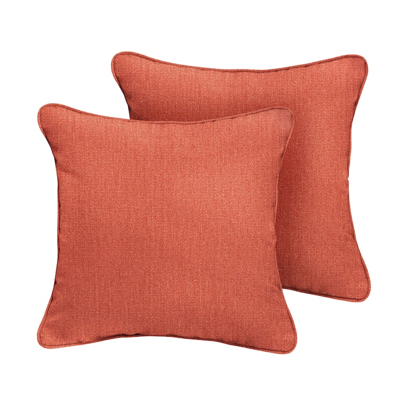 Sorra Home Sunbrella Outdoor Corded Pillow Set of 2 - Sunbrella - Canvas Persimmon - 18 in H x 18 in W x 6 in D