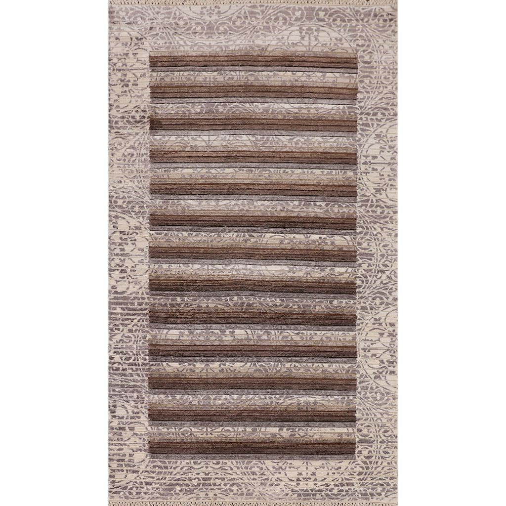 Striped Modern Accent Rug Handmade Abstract Wool Carpet - 2'9"x 5'0"