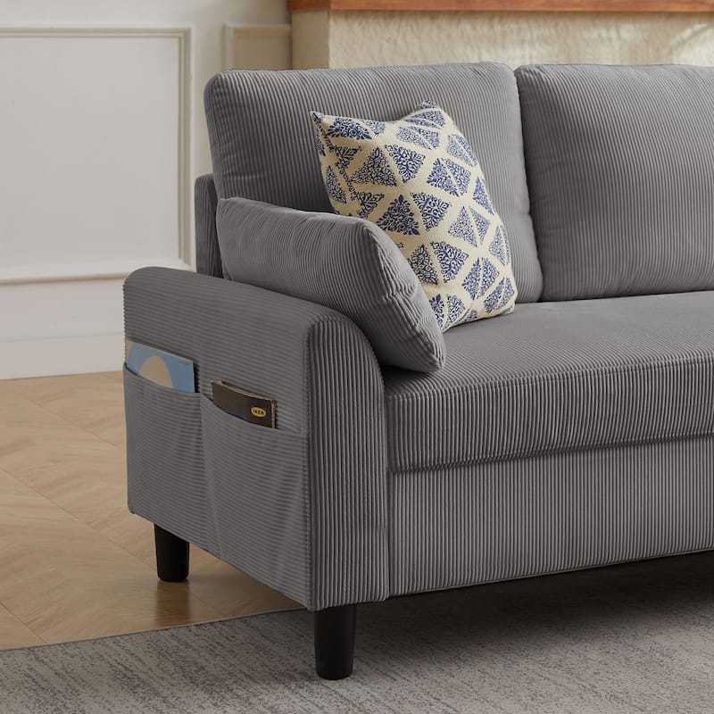 100.79" Corduroy L shaped Pillow Top Arm Sofa With Storage Bag