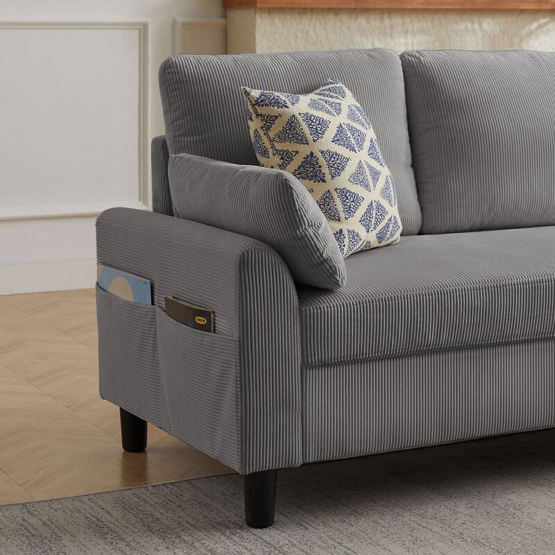 101" Corduroy U Shaped Sectional Sofa with Storage Ottoman