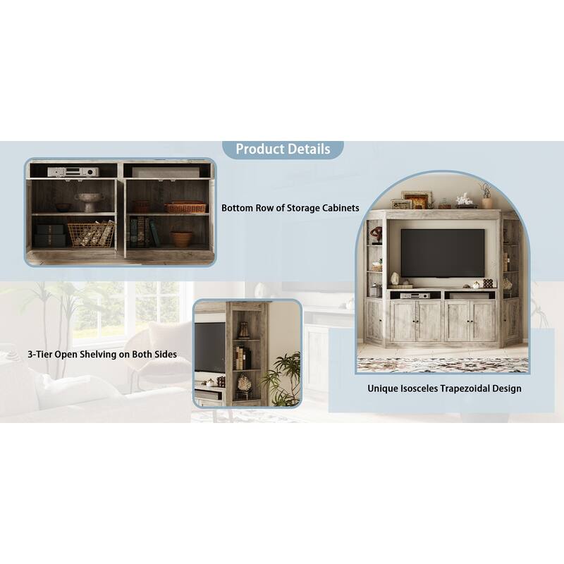 Entertainment Center for 70 Inch TV, Large Media Console with Storage Cabinets Farmhouse TV Wall Unit