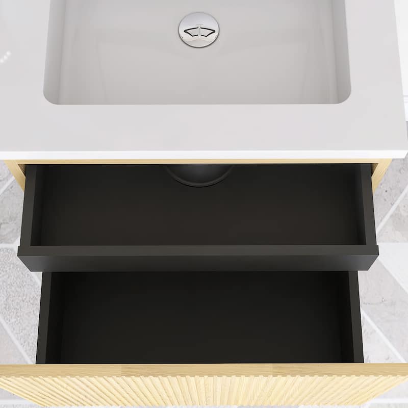 Floating Bathroom Vanity in Yellow Oak with Integrated Resin Top