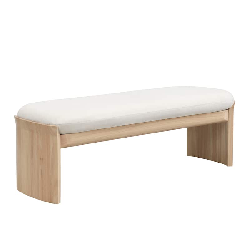 Roomfitters 51.5 Inch Upholstered Bedroom Bench, Solid Rubber Wood Frame, Beige