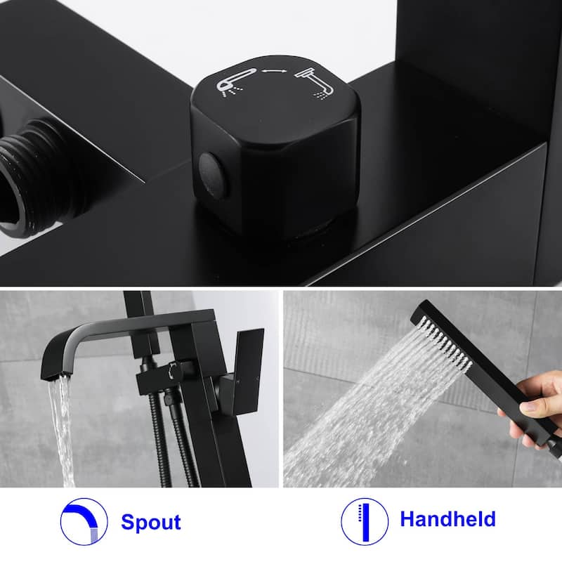 Freestanding Bathtub Faucet With Hand Shower Waterfall Tub Faucets With Handheld Shower Floor Mount Tub Filler