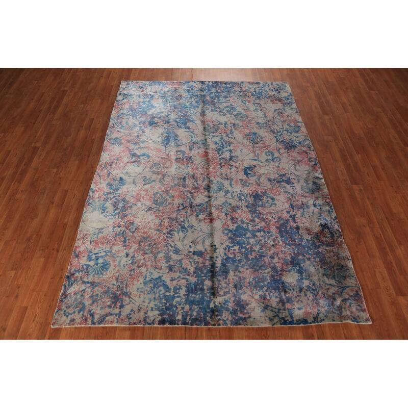 All-Over Floral Abstract Indian Area Rug Handmade Wool Carpet - 6'5"x 9'4"