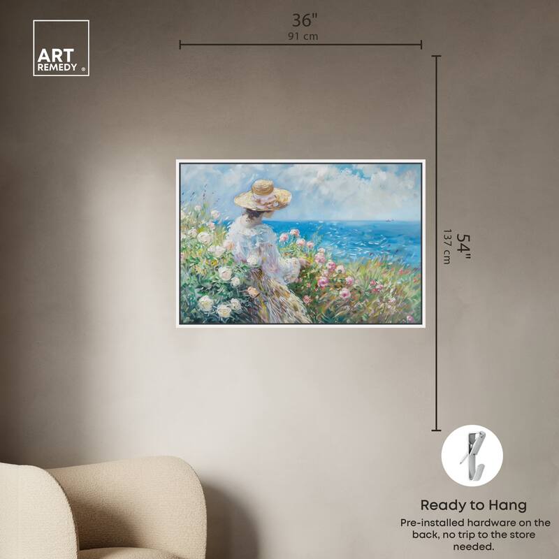 Art Remedy Gentle Sea Framed Impressionism 1 Piece Canvas Wall Art /Monet And Van Gogh Inspired Art