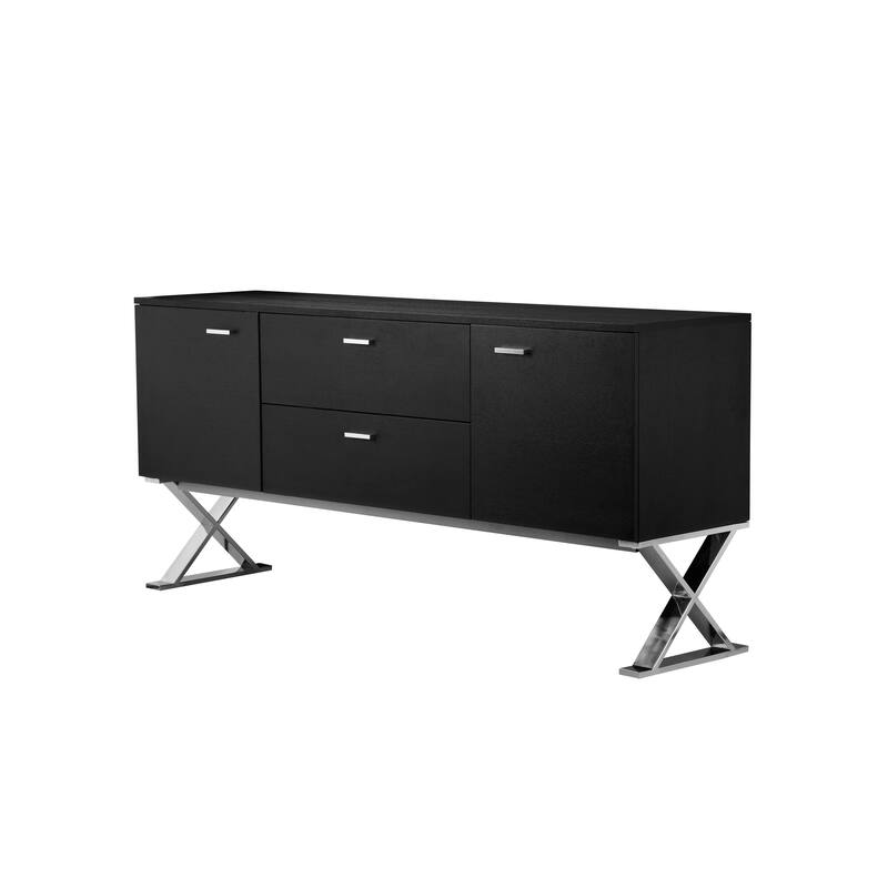Rix Sideboard Buffet Console, 2 Door, X Chrome Legs, Black 69 Inch