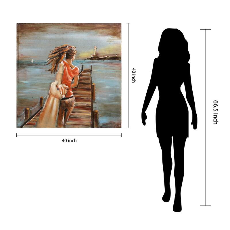 "Lighthouse" Mixed Media Iron Hand Painted Dimensional Wall Art