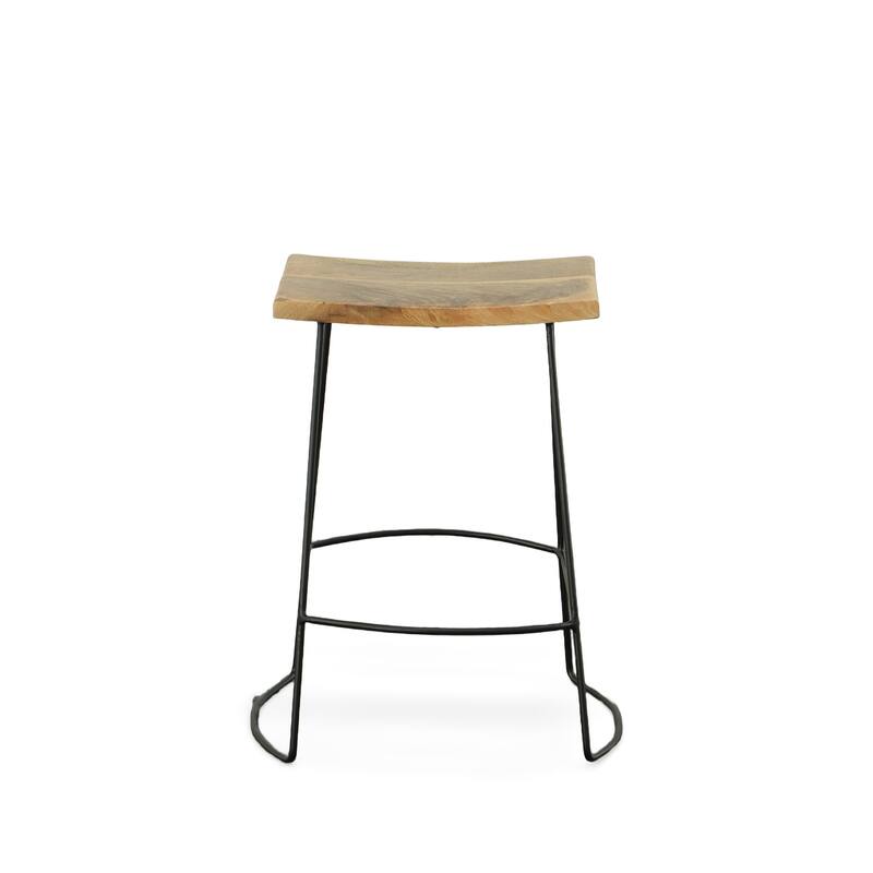 HomeRoots Set of Two 25" Natural And Black Steel Backless Counter Height Bar Chairs
