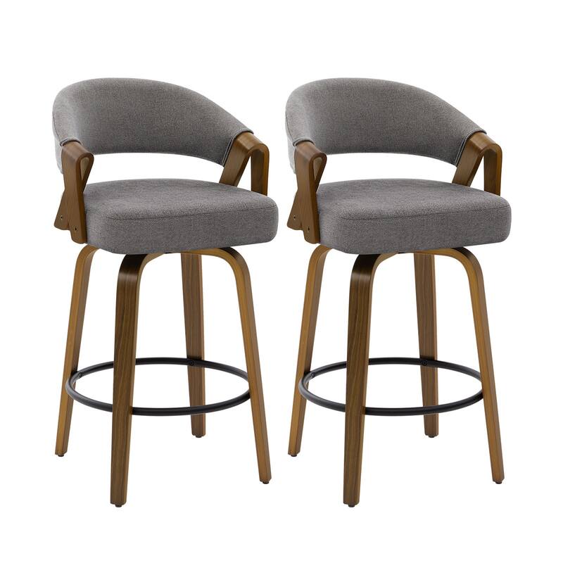 Mid-Century Upholstered Swivel Bar Stool/ Counter Stools with Curved Back - 37.5"H x 20.9"W x 19.9"D