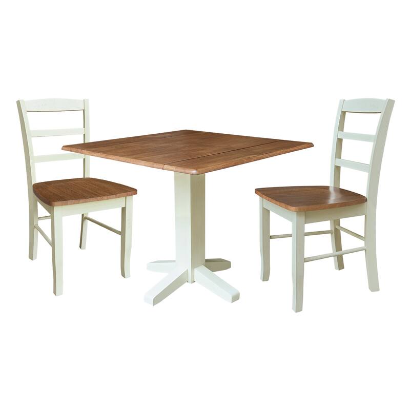 36" Round Drop Leaf Table with Two Dining Chairs