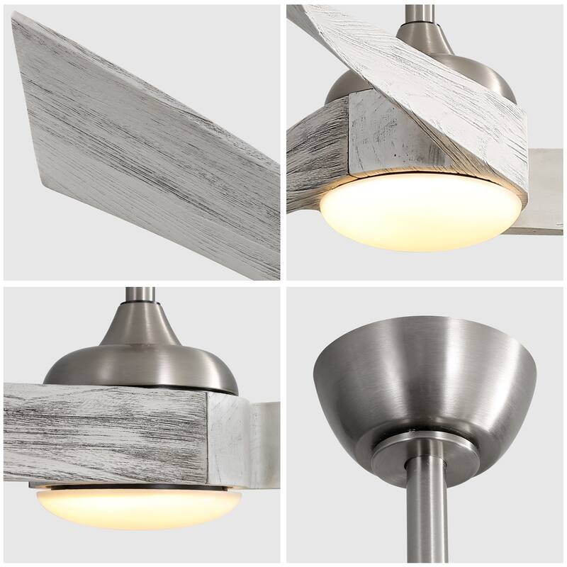52 Inch Brushed Nickel Ceiling Fan Light, 6 Speeds Reversible Ceiling Fan for Bedroom Living Room Patio