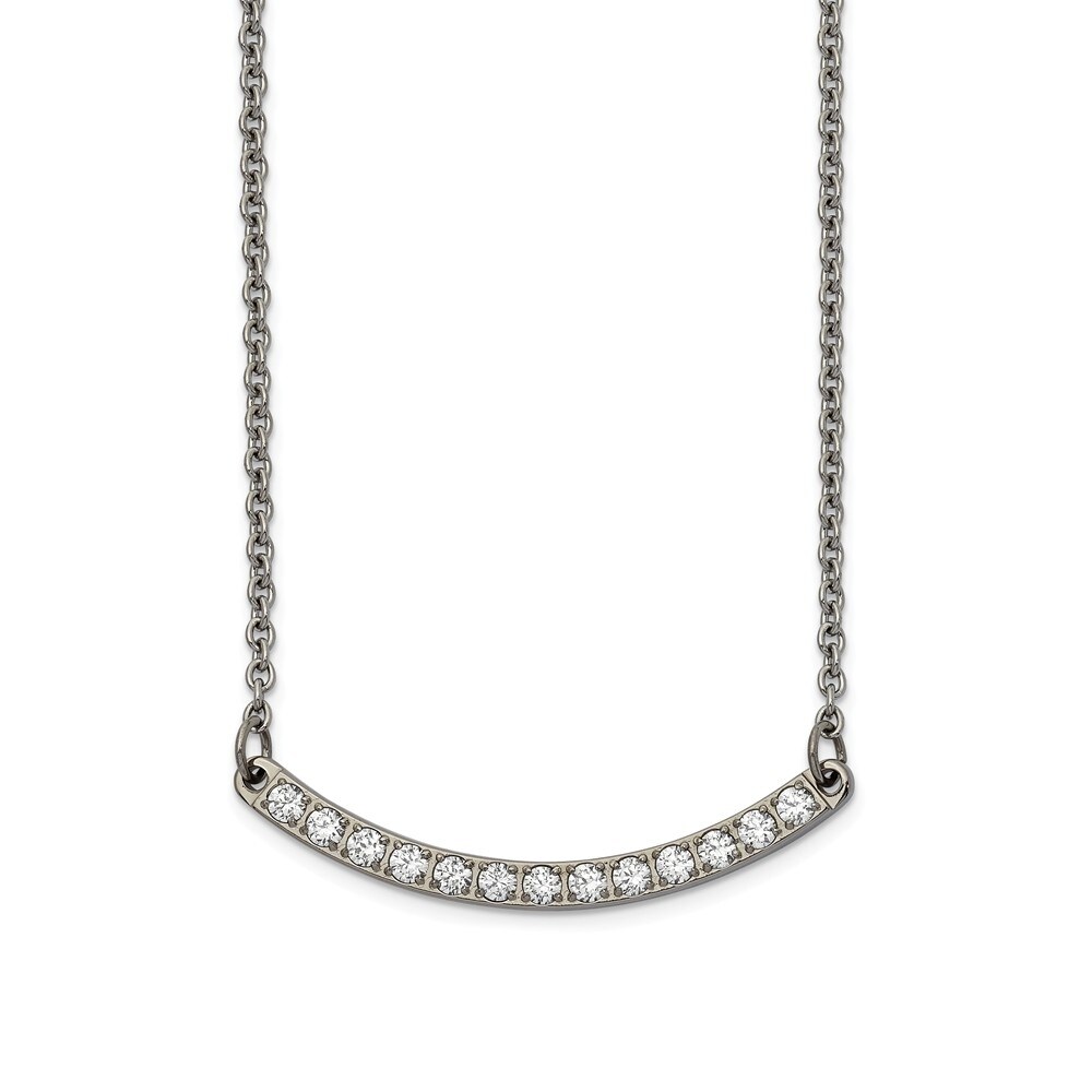 Chisel Titanium Polished with Cubic Zirconia Bar 20.5-inch Necklace