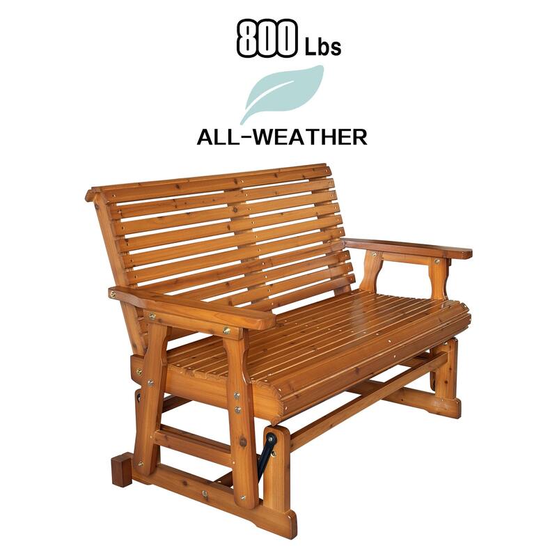 Wooden Patio Glider with High Roll Back and Deep Contoured Seat