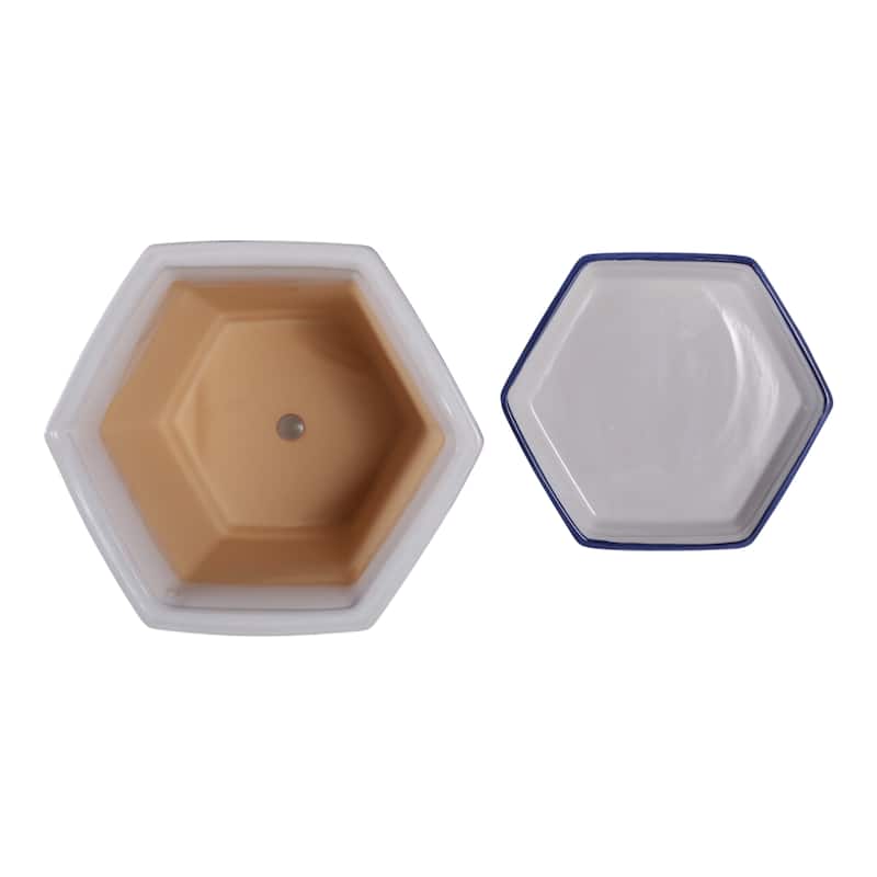 Stoneware Saucer Planters Attached Base for Home Garden (Set of 2)