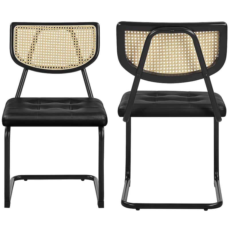 Yaheetech 2PCS Faux leather Dining Chairs Weave Kitchen Chairs With Rattan Back - N/A