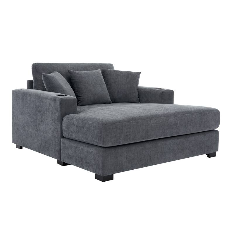Oversized Chaise Lounger Modern Sofa Couch with Pillows, Charge Station & Cup Holders