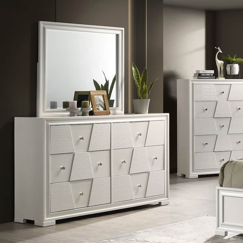 Furniture of America Watella Modern 2-Piece White Solid Wood 6-Drawer Dresser and Mirror Set - White
