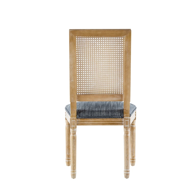 [Set of 2] French Country Dining Chairs - Elegant Cane Backrest & Upholstered Seats with Fluted Legs- Solid Rubberwood Frame