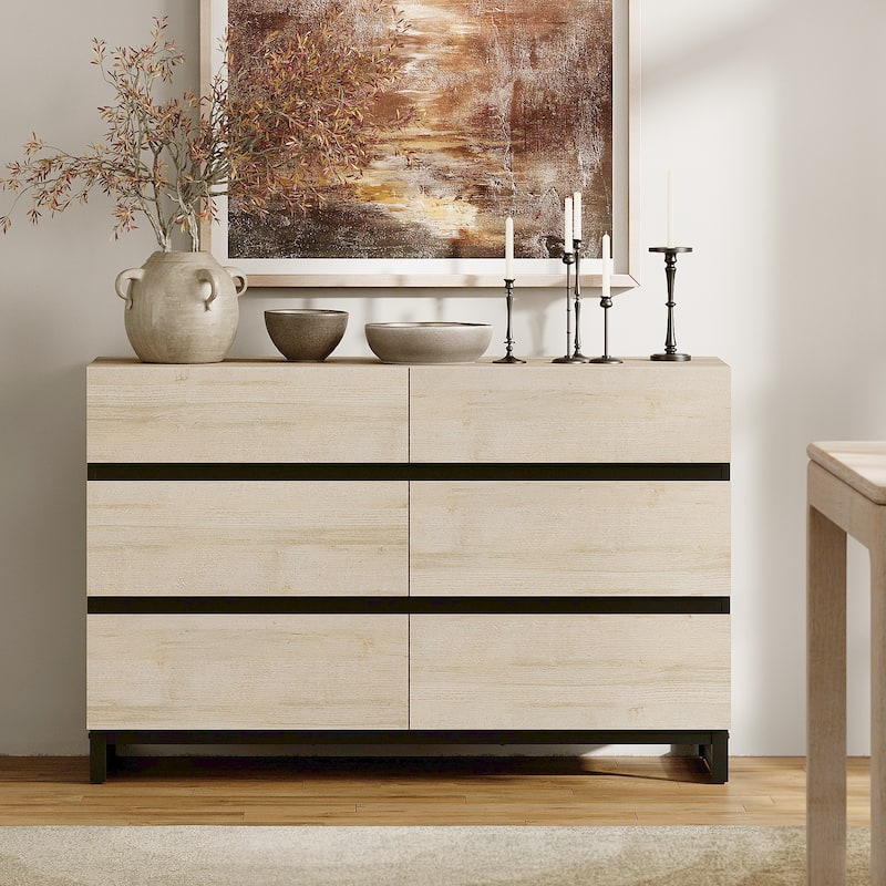 WAMPAT Modern Buffet Sideboards, Sideboard Buffet Cabinet with 6 Drawers , Coffee Bar Storage Cabinet for Kitchen
