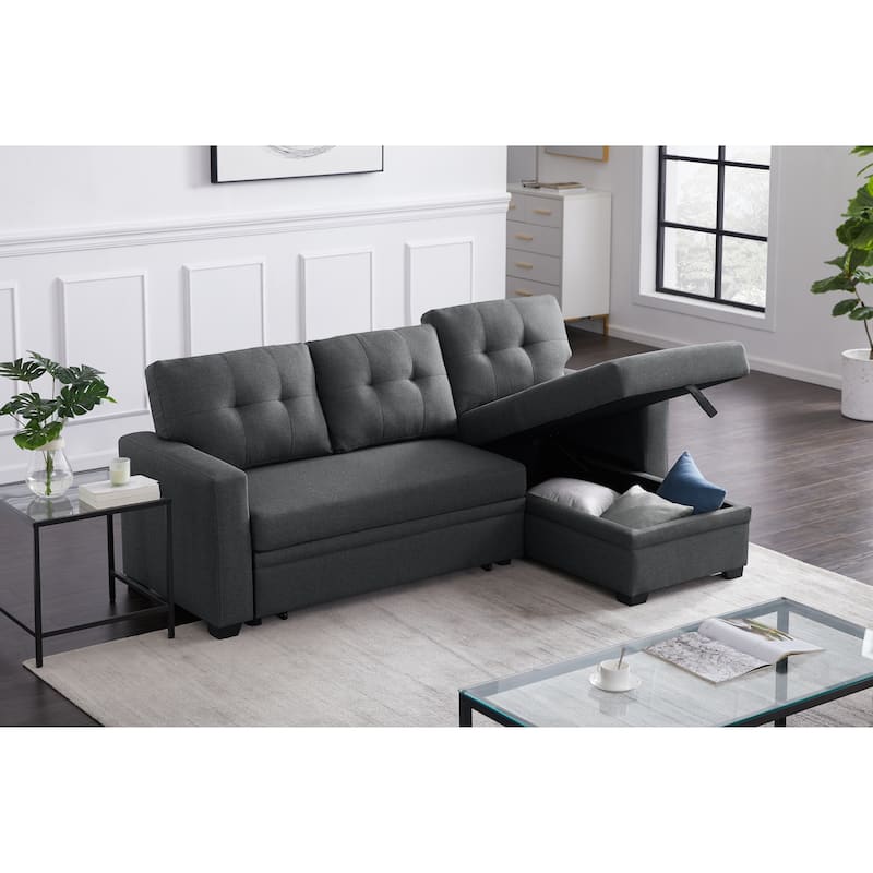Upholstered Pull Out Sectional Sofa with Chaise - 82"W x 53"D x 34.5"H