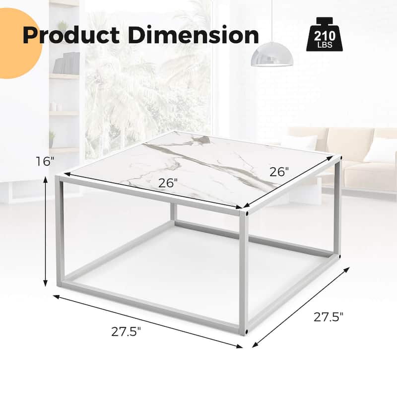 Costway Coffee Table Modern Rectangular Coffee Table Metal Frame For - 27.5'' x 27.5'' x 16''