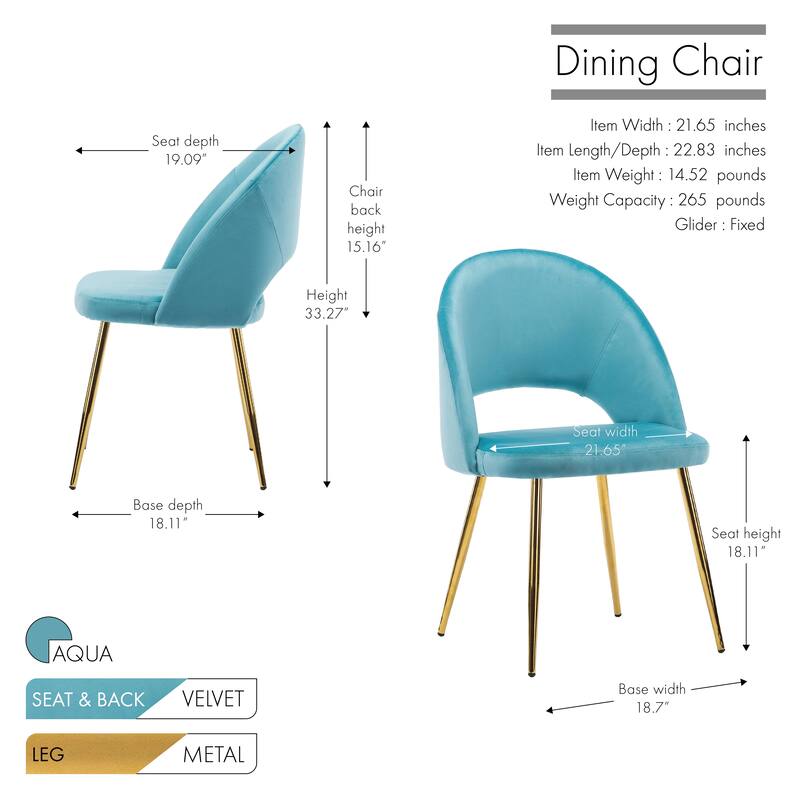Porthos Home Batia Velvet Dining Chairs w/ Goldtone Metal Legs (Set of 2)