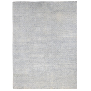 Shahbanu Rugs Powder Blue Wool and Silk Modern Obscured Repetitive ...