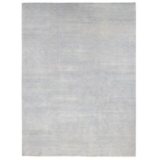 Shahbanu Rugs Powder Blue Wool and Silk Modern Obscured Repetitive ...