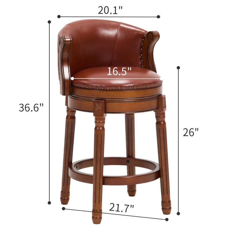 Cow top Leather Wooden Bar Stools, 360 Degree Swivel Bar Chair with Backs, Bar height Couner Height Barstools (1pc)