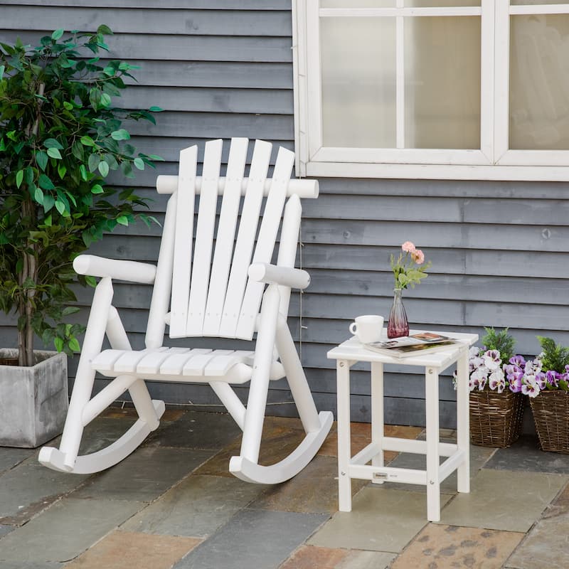 Outsunny Outdoor Rustic Adirondack Rocking Chair, Fir Wood Log Slatted Design Patio Rocker for Porch Garden Lounging