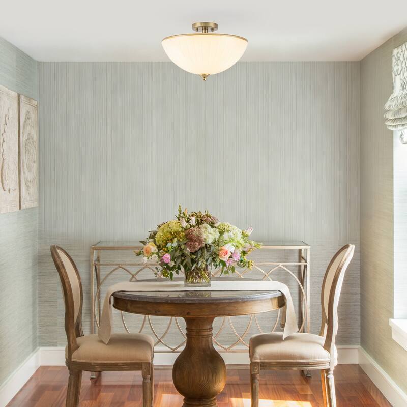 3-Light Bow-Shaped Semi-Flush Mount Ceiling Light White Glass Shade - Dia.15.55-in