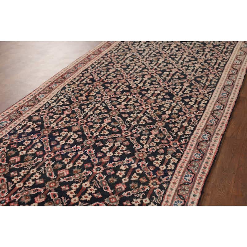 Geometric Mahal Vintage Persian Runner Rug Handmade Wool Carpet - 3'5" x 11'1"