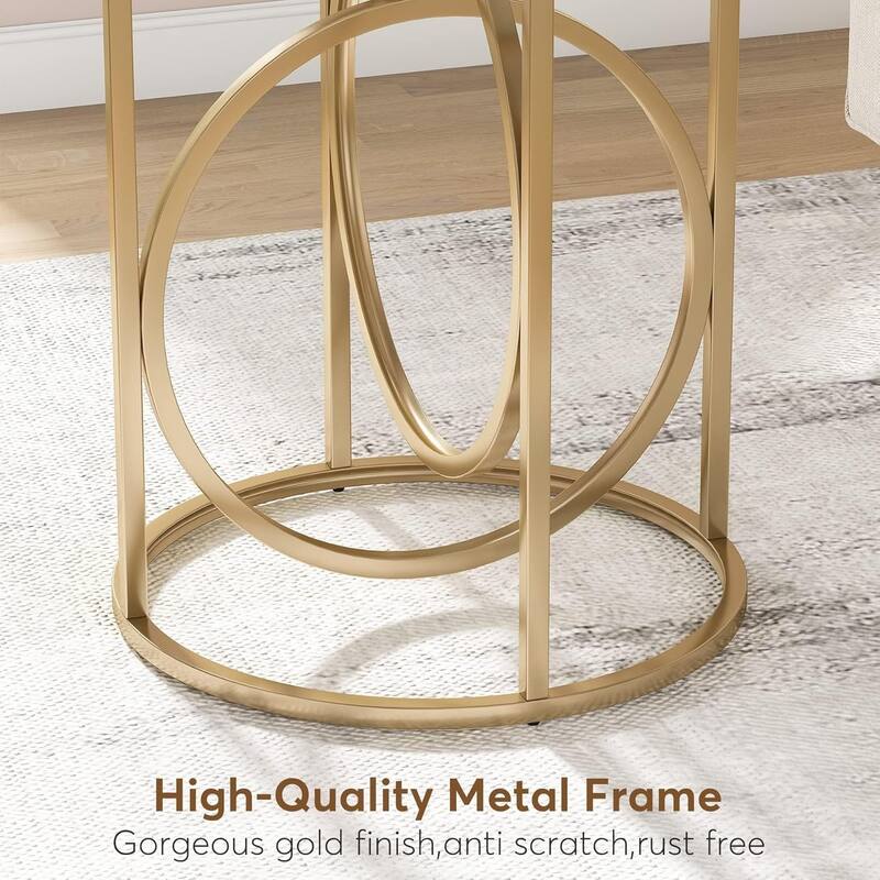 20"Round End Table for Living Room, Modern Marble Side Table with Gold Metal Frame, 26-Inch Tall Narrow Nightstand