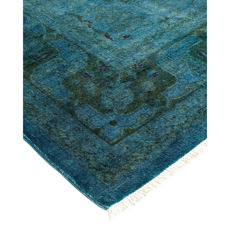 Overton Hand Knotted Wool Vintage Inspired Modern Contemporary Overdyed Blue Area Rug - 7' 10" x 9' 10"