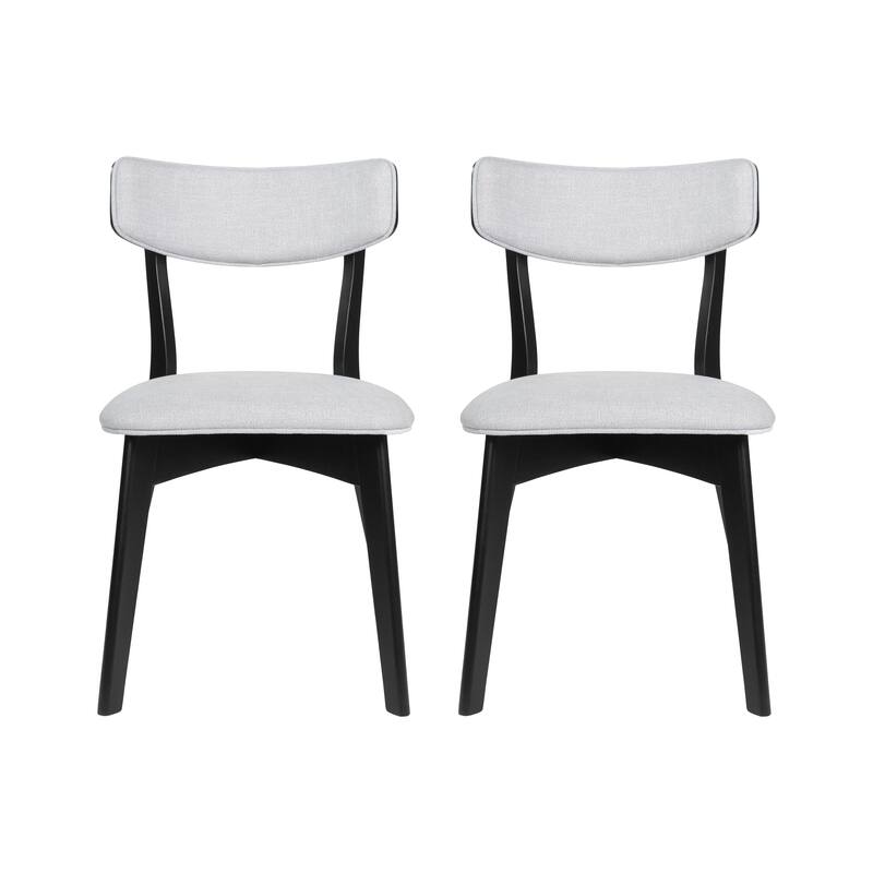 Chazz Mid-Century Modern Upholstered Rubberwood Dining Chairs (Set of 2) by Christopher Knight Home - Light Gray + Matte Black