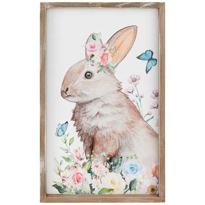 Easter Bunny with Flowers Framed Wall Sign - 11.75" - 15.75"
