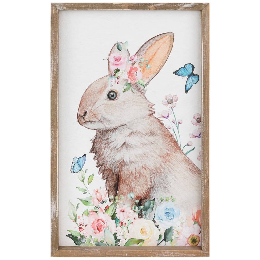 Easter Bunny with Flowers Framed Wall Sign - 11.75" - 15.75"