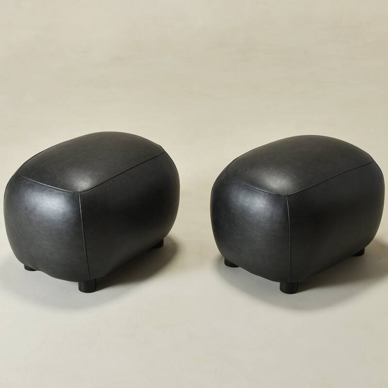 KINWELL 23" Wide Faux Leather Upholstered Ottoman Footrest, PU Entryway Footstool