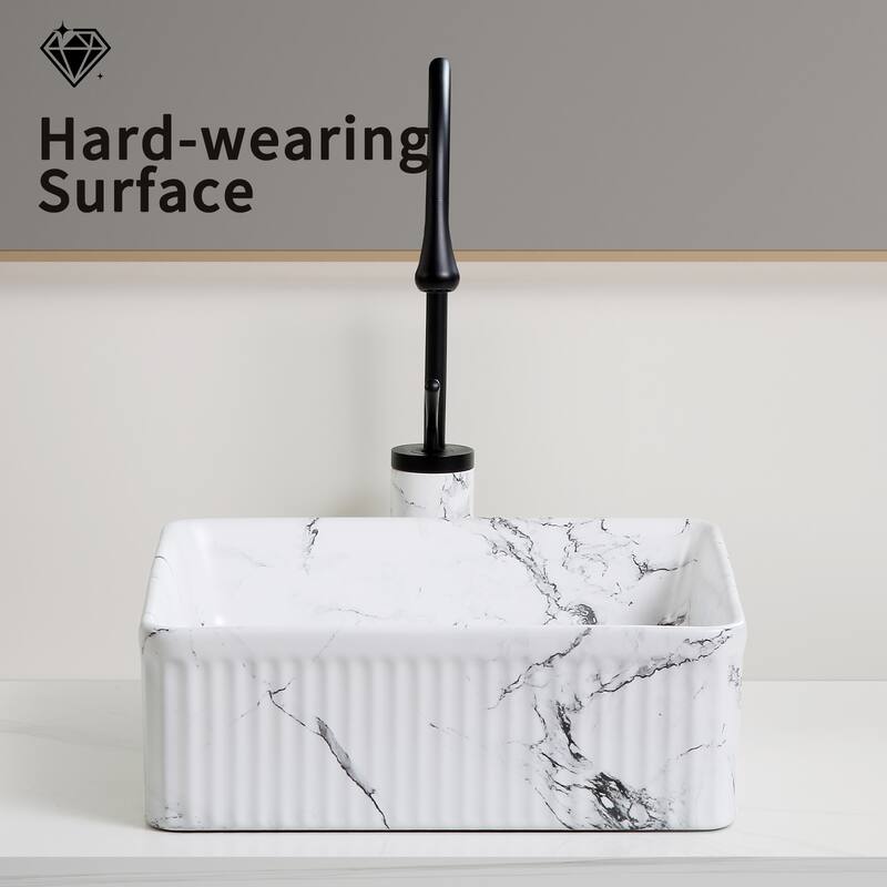 GDFStudio - Vincent Artistic Marble-Pattern Vessel Bathroom Sink with Ceramic Basin and Countertop Vanity Design